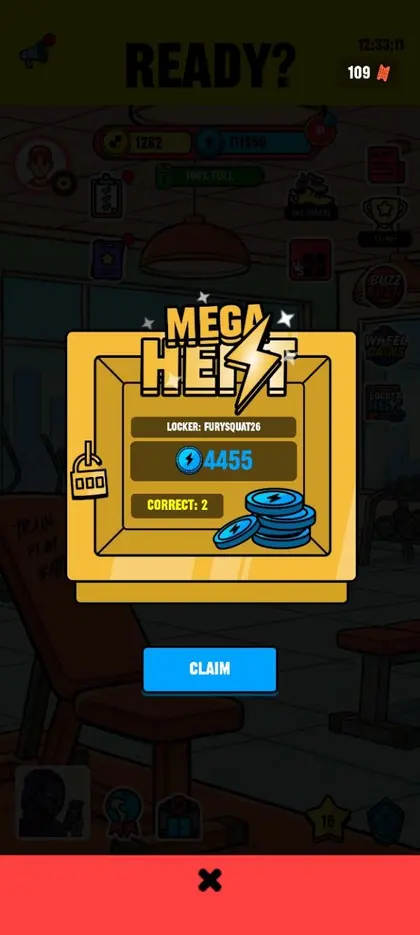 GYMBATTLZ Locker Heist game reward screen